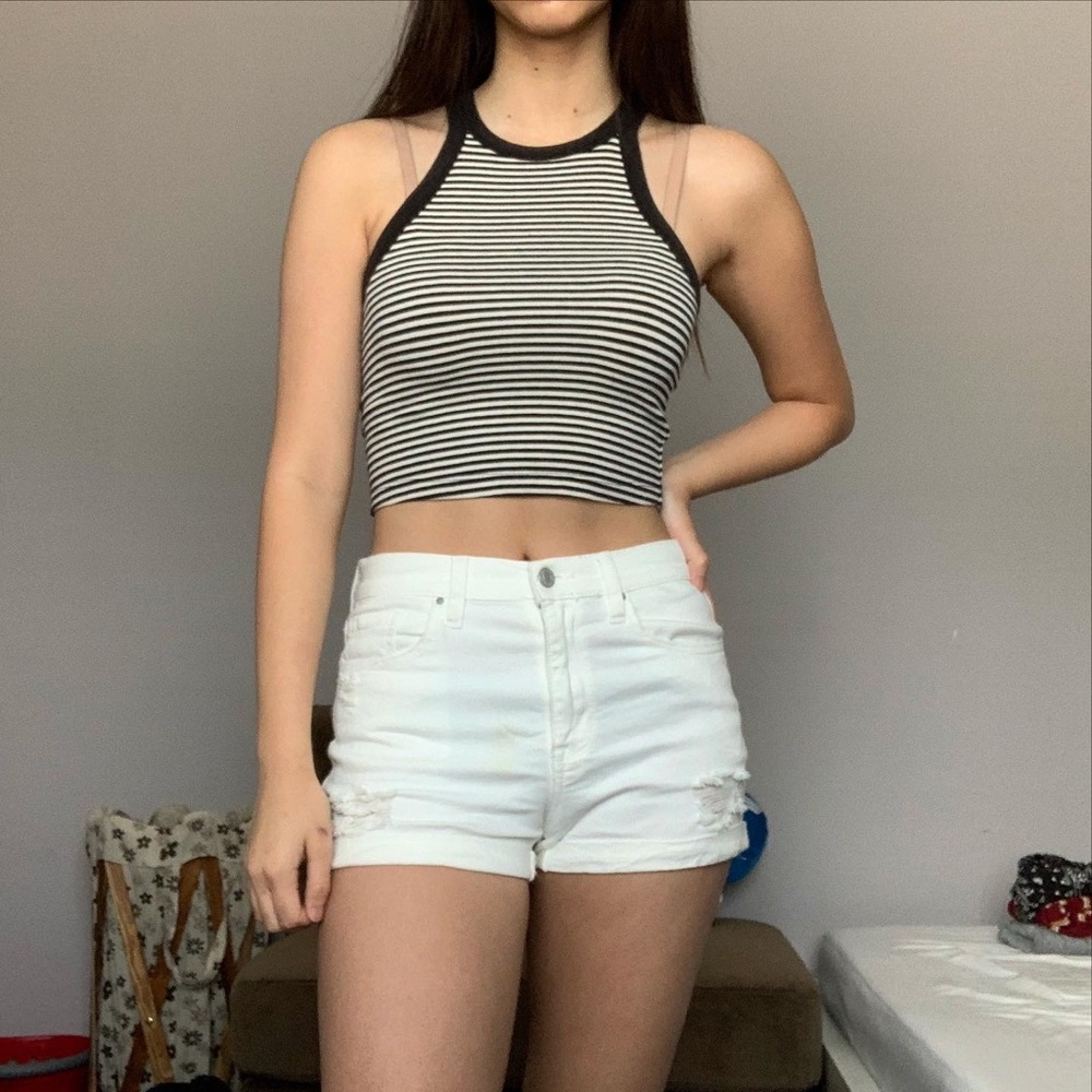 Black and White Striped Halter Top